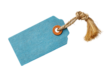 PNG Blank blue fabric tag with rope on black background