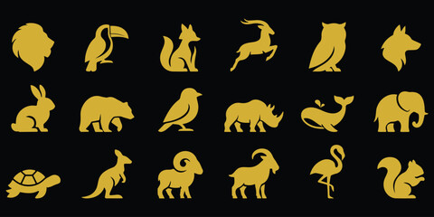 Elegant gold animal silhouette logos featuring wild creatures in a luxury style for premium branding and design
