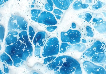 Abstract Blue Water Surface with White Foam and Bubbles for Spa & Wellness Marketing, Cleaning Product Ads, and Refreshing Backgrounds