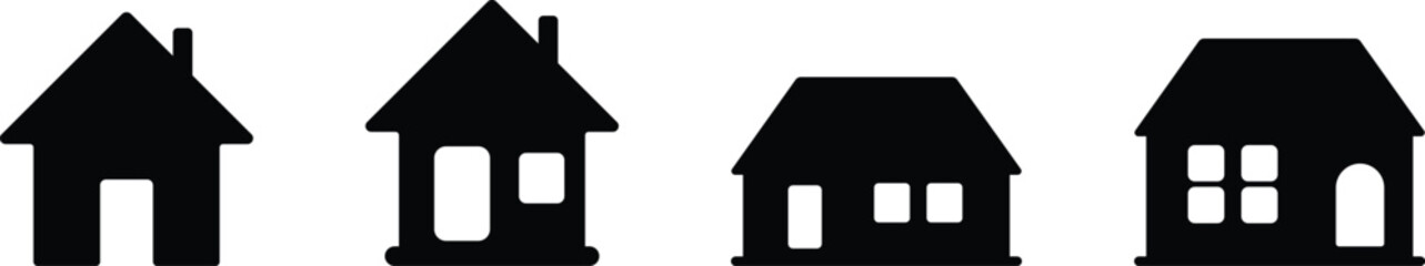 Naklejka premium House and home icon set in solid black silhouette design for real estate and property use