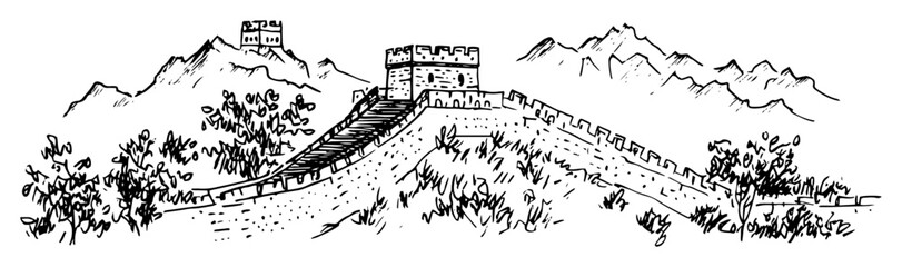great wall of china climbing through mountain range