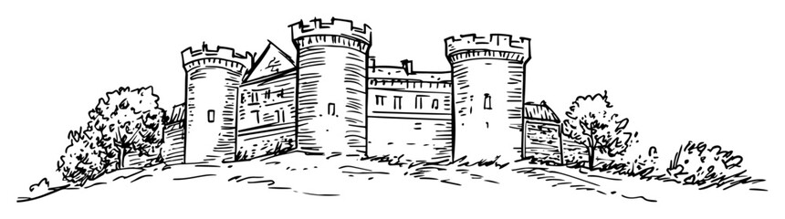 Obraz premium medieval castle on hill sketch