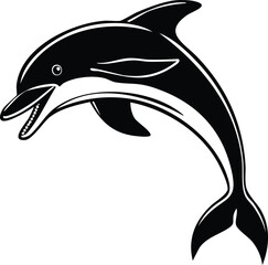 Dolphin Silhouette Vector | Elegant Black Art for Aquatic Illustration Vector Format