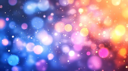 Obraz premium Colorful bokeh background with abstract light circles and small shining particles. Festive holiday concept for celebration design.