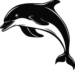 Dolphin Silhouette Vector | Elegant Black Art for Aquatic Illustration Vector Format