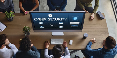 Cyber security system on computer screen protect private information brisk from hacker and cyber attack