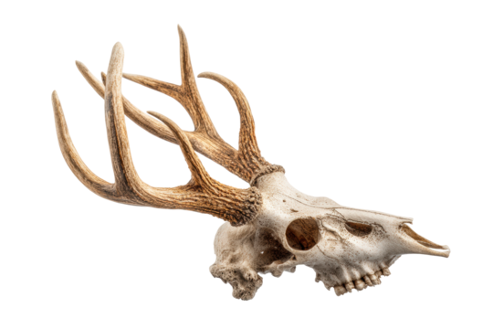 PNG Deer skull with antlers isolated on black background