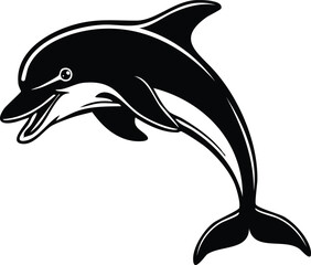Dolphin Silhouette Vector | Elegant Black Art for Aquatic Illustration Vector Format