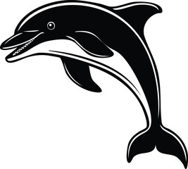 Dolphin Silhouette Vector | Elegant Black Art for Aquatic Illustration Vector Format