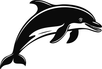 Dolphin Silhouette Vector | Elegant Black Art for Aquatic Illustration Vector Format
