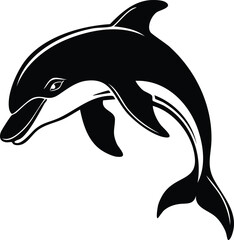 Dolphin Silhouette Vector | Elegant Black Art for Aquatic Illustration Vector Format
