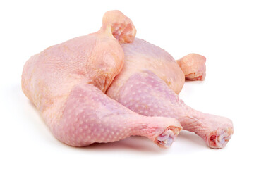 Raw Chicken Legs with Skin on Slate Plate Isolated on White Background.