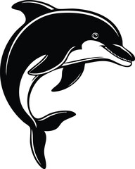 Dolphin Silhouette Vector | Elegant Black Art for Aquatic Illustration Vector Format