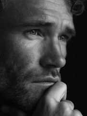 Thoughtful man with beard and mustache, looking to the side