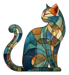 Colorful stained glass cat with intricate geometric patterns and vibrant hues