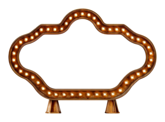 Retro marquee sign with shining light bulbs forming a cloud shape isolated on transparent background