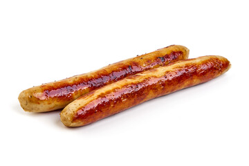 Roasted BBQ Sausages, isolated on White Background.