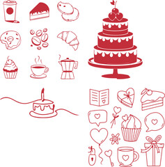 Cute seamless pattern of cartoon cupcakes and cakes with sweet decorations in a vector illustration