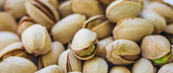 Close-up of pistachios in natural light .Natural antioxidant food concept.