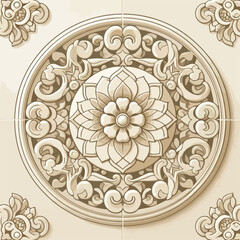 ceramic floor design with soft brown floral motif