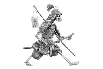 PNG Skeleton samurai warrior in traditional armor with sword and spear