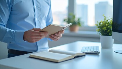 Focused professional consulting notes and planning with office elements indoors