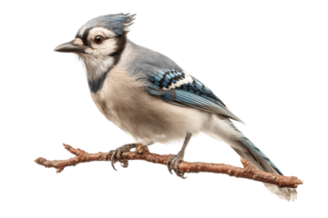 PNG Vibrant blue jay perched on branch with black background