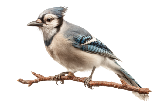 PNG Vibrant blue jay perched on branch with black background