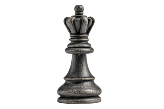 PNG Aged wooden chess queen piece with crown on black background