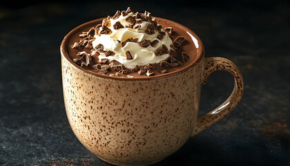 Hot chocolate in a mug with whipped cream