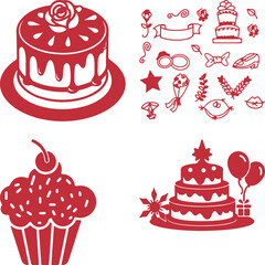 Cute seamless pattern of cartoon cupcakes and cakes with sweet decorations in a vector illustration