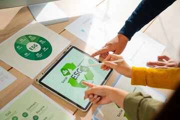 Asian business team discussion reusable product in office,start up eco-friendly...