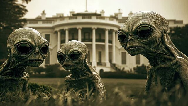 Alien invaders explore the White House grounds while raising questions about extraterrestrial presence in America, Alien invaders in the White House, USA