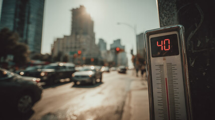 Temperature Monitoring Device Extreme Heat Warning Forty Celsius Urban Environment Digital Gauge Weather Alert System