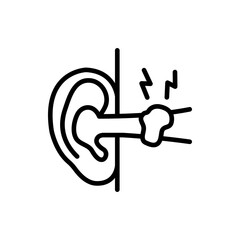 Sulfur plug outline icon. A buildup of earwax blocking the ear canal simple sign. Improper ear hygiene leading to hearing loss logo. Medical vector isolated on white background.