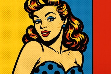 Vibrant Pop Art Portrait of a Seductive Pin-Up Girl with Bold Colors and Comic Book Style Dots Retro Glamour and Vintage Fashion Illustration