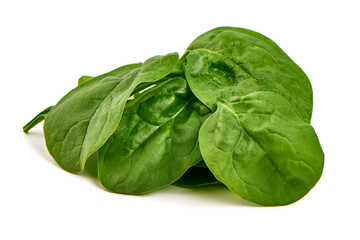 Fototapeta premium Fresh Green Spinach Leaves, Top View, Isolated on White Background.