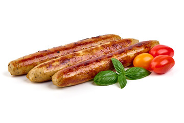 Roasted BBQ Sausages, isolated on White Background.