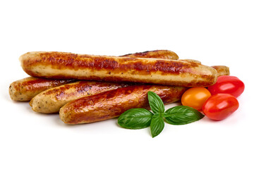 Roasted BBQ Sausages, isolated on White Background.