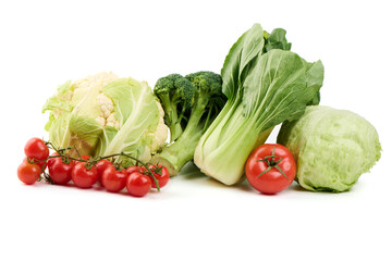 Assorted Fresh Vegetables Group, isolated on White Background.