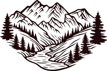 Naklejka premium a-hand-drawn-vector-illustration-of-a-mountain-val.eps