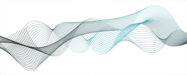 Abstract minimalistic wave pattern composed of smooth, sky blue gradient curves on a white background.Modern digital and geometric technology themes & data visualizations, scientific ...
