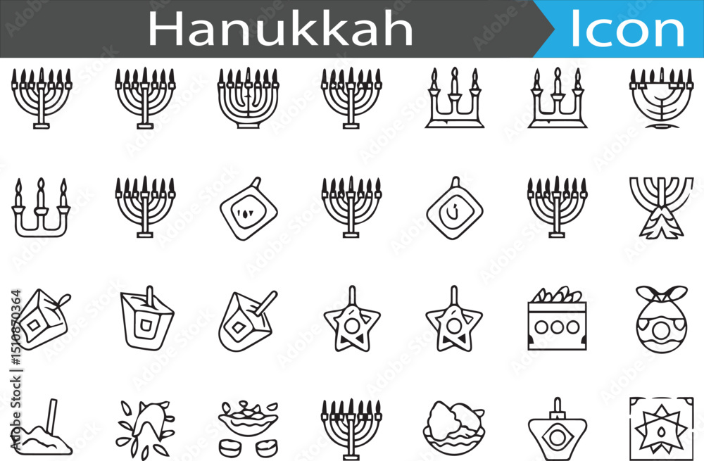 Fototapete a set of hanukkah elements - minimal thin line web icon set. outline flat icons collection set vecto
