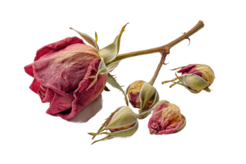 PNG Wilted red rose and buds on black background: nature's beauty and decay