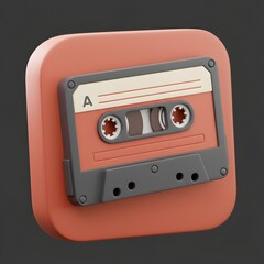 Fototapeta premium Retro Cassette Tape Icon Illustration on Coral Background