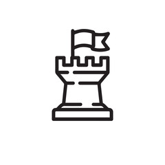 Minimalist Black Silhouette Vector of Chess Rook Piece with Clean Geometric Line Art