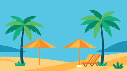 Obraz premium Vector illustration of summer beach background. Tropical seashore with palm trees