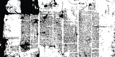 Vector old white newspaper paper grunge vintage background. Vintage grunge newspaper collage background. Newspaper with old grunge vintage unreadable paper texture background. 