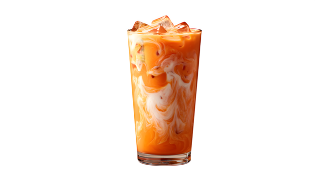 thai iced tea with orange color cream and fruits 
