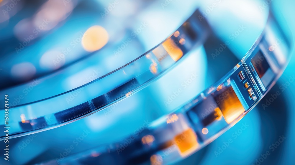 Poster close-up of electronic microchip on a luminous circuit board with detailed connections